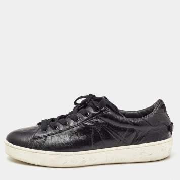 Pre Owned Dior Black Textured Leather Low Top Sneakers Size 38.5