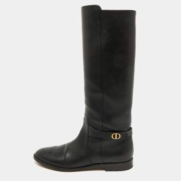 Pre Owned Dior Black Leather Riding Knee Length Boots Size 40.5