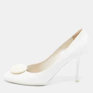 Pre Owned Dior White Croc Embossed Leather Round Toe Pumps Size 38.5