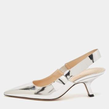 Pre Owned Dior Silver Leather Sweet-D Slingback Pumps Size 36.5