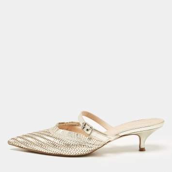 Pre Owned Dior Gold Woven Leather Teddy-D Mules Size 37.5