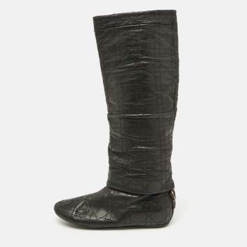 Pre Owned Dior Black Cannage Quilted Leather Knee Length Boots Size 37.5