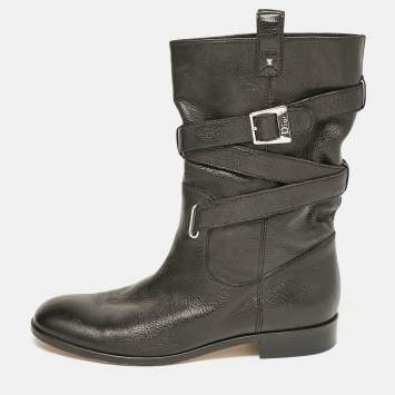 Pre Owned Dior Black Leather Mid Calf Riding Boots Size 39