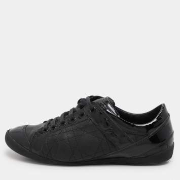 Pre Owned Dior Black Leather and Patent Leather Low Top Sneakers Size 36.5