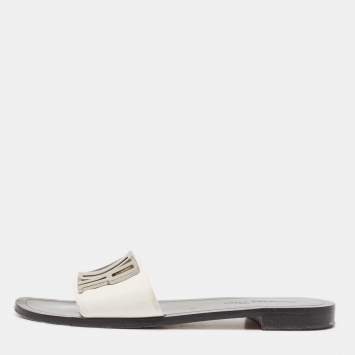 Pre Owned Dior White/Black Leather Diorevolution Slide Flats Size 42