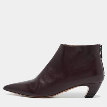 Pre Owned Dior Burgundy Leather Kitten Heel Ankle Boots Size 38