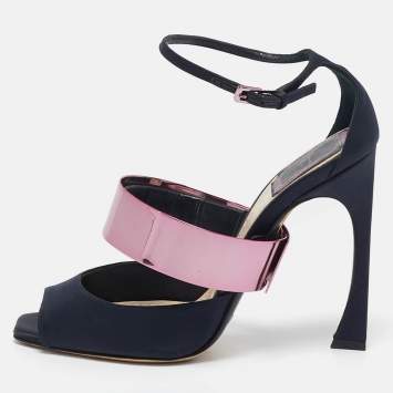 Pre Owned Dior Black Satin Ankle Strap Sandals Size 37