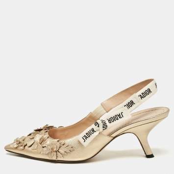 Pre Owned Dior Gold Leather Applique Flowers J'Adior Slingback Pumps Size 42
