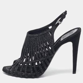Dior Black Suede Crystal Embellished Ankle Strap Sandals Size 41