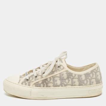 Pre Owned Dior Grey/White Oblique Canvas Walk'n'Dior Low Top Sneakers Size 38.5