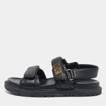Dior Black Leather DiorAct Flat Sandals Size 37.5