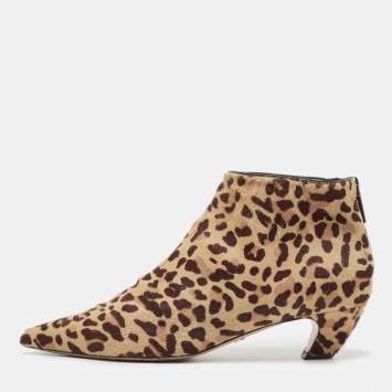 Pre Owned Dior Black/Brown Calf Hair Pointed Toe Ankle Boots Size 38