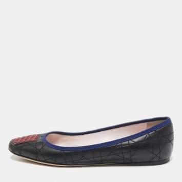 Dior Black/Red Cannage Leather And Rubber Gum Ballet Flats Size 37