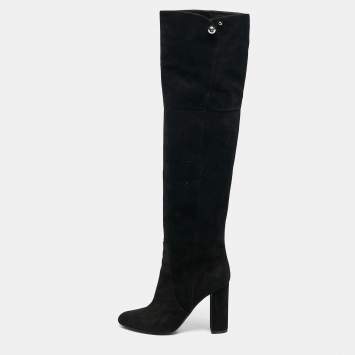 Pre Owned Dior Black  Suede Block Heel Knee Length Boots Size 38