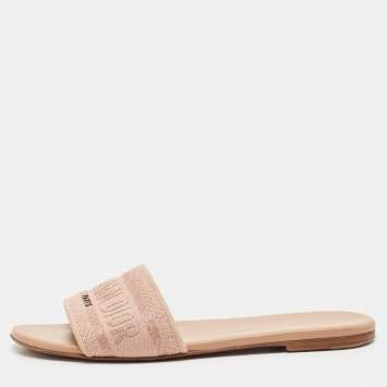 Pre Owned Dior Dusty Pink Embroidered Canvas Dway Flat Slides Size 39