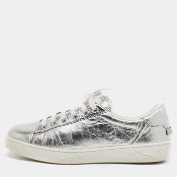 Pre Owned Dior Silver Leather Lace Up Trainers Sneakers Size 39.5