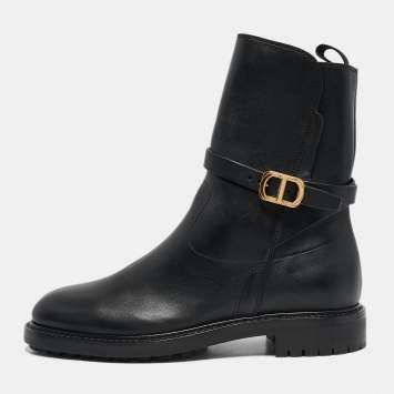 Pre Owned Dior Black Leather CD Logo Ankle Boots Size 36
