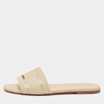 Pre Owned Dior Beige Canvas Dway Flat Slides Size 37