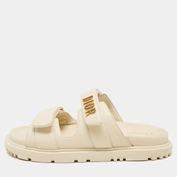 Pre Owned Dior Cream Leather DiorAct Flat Slides Size 37.5