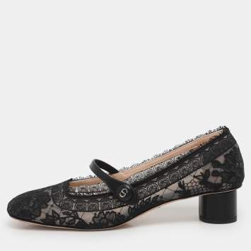 Pre Owned Dior Black Lace and Leather D-Grace Pumps Size 38