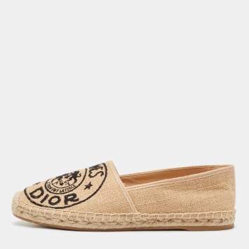 Pre Owned Dior Brown Embroidered Raffia Granville Espadrille Flats Size 40