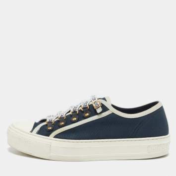Pre Owned Dior Navy Blue/White Canvas Walk'n'Dior Sneakers Size 37