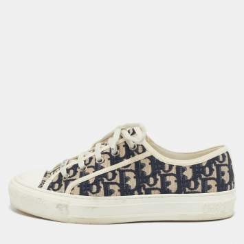 Pre Owned Dior Navy Blue Canvas Walk'n'Dior Lace Up Sneakers Size 39