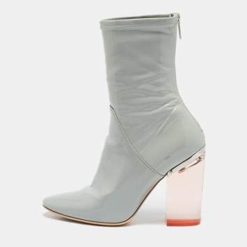 Pre Owned Dior Grey Patent Leather Clear Block Heel Mid Calf Boots Size 39