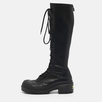 Dior Black Leather Lace Up Combat Boots Size 38