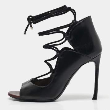 Dior Black Leather Petale Open Toe Pumps Size 37.5
