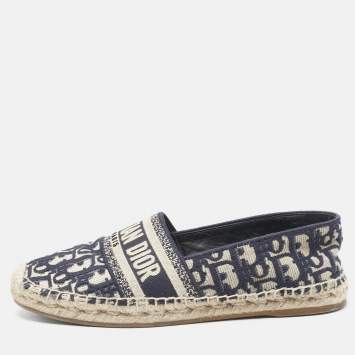 Pre Owned Dior Blue Oblique Canvas Granville Espadrille Flats Size 38.5