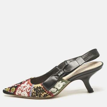 Pre Owned Dior Multicolor Leather and Fabric Slingback Pumps Size 36