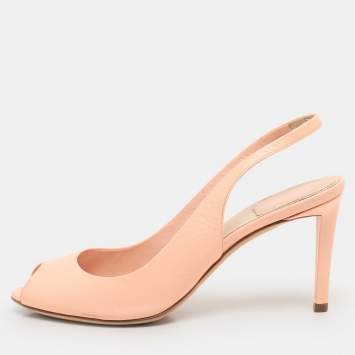Dior Peach Leather Peep Toe Slingback Pumps Size 37
