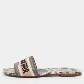 Pre Owned Dior Tricolor Embroidered Canvas Dway Flat Slides Size 39