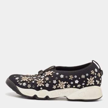 Pre Owned Dior Black Mesh Embellished Fusion Sneakers Size 36.5