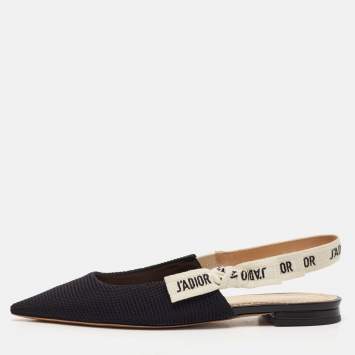 Pre Owned Dior Black Canvas J'adior Slingback Flats Size 36