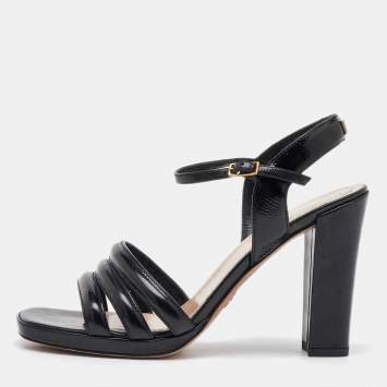 Pre Owned Dior Black Leather Ankle Strap Sandals Size 36.5