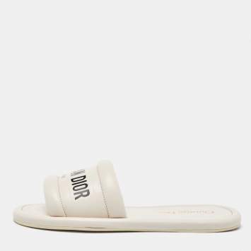 Pre Owned Dior White Leather Every-D Flat Slide Sandals Size 37