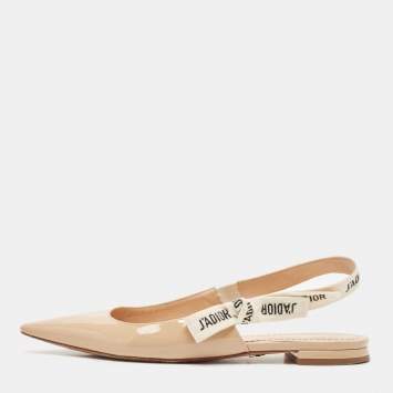 Pre Owned Dior Beige Patent Leather J'Adior Pointed Toe Slingback Flats Size 37