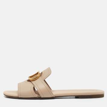 Pre Owned Dior Beige Leather 30 Montaigne Slide Flats Size 39