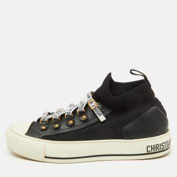 Pre Owned Dior Black Knit Fabric and Leather Walk'n'Dior Sneakers Size 38