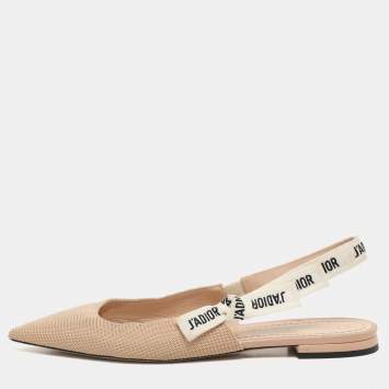Pre Owned Dior Beige/White Fabric J'Adior Slingback Flats Size 40