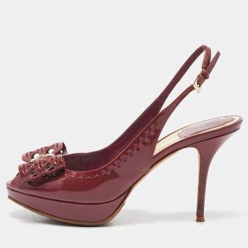 Pre Owned Dior Purple Patent Leather Peep Toe Slingback Pumps Size 38.5