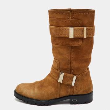 Dior Brown Suede Mid Calf Length Boots Size 35