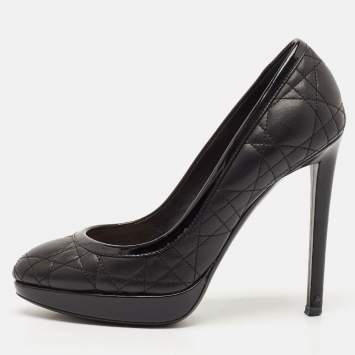 Pre Owned Dior Black Quilted Cannage Leather Platform Pumps Size 35