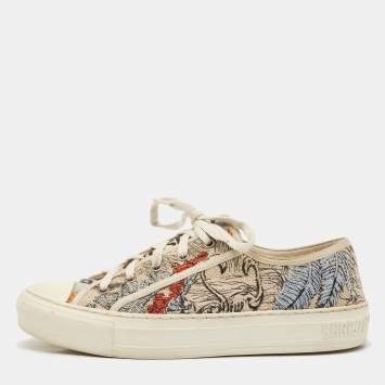 Dior Multicolor Beaded and Embroidered Canvas Walk'n'Dior Low-Top Sneakers Size 39