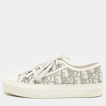 Pre Owned Dior Grey/White Canvas Walk'n'Dior  Low Top Sneakers Size 36