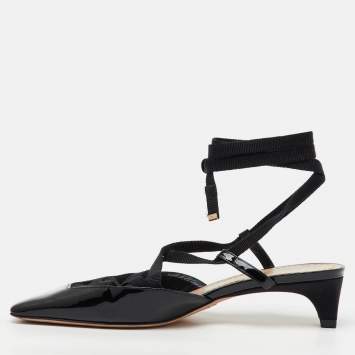 Pre Owned Dior Black Patent Leather and Satin D-Envol Lace Up Pumps Size 38
