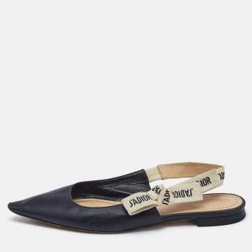 Pre Owned Dior Black Leather J'Adior Slingback Flats Size 37.5