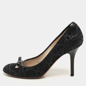 Pre Owned Dior Black Cannage Leather Bow Pumps Size 38.5